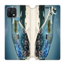 Housse Cuir Portefeuille Pour Oppo A15 Mer Bouteille