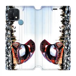 Housse Cuir Portefeuille Pour Oppo A15 Moto Casque Cross
