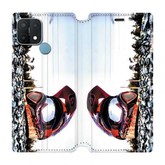Housse Cuir Portefeuille Pour Oppo A15 Moto Casque Cross