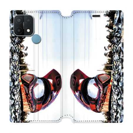 Housse Cuir Portefeuille Pour Oppo A15 Moto Casque Cross