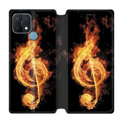 Housse Cuir Portefeuille Pour Oppo A15 Musique Clé Sol Feu N