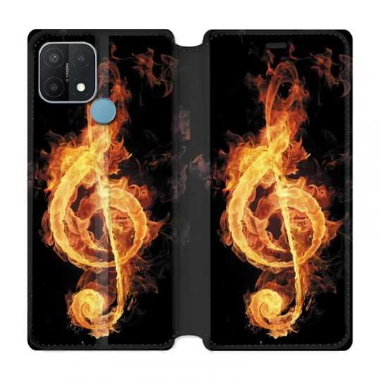 Housse Cuir Portefeuille Pour Oppo A15 Musique Clé Sol Feu N