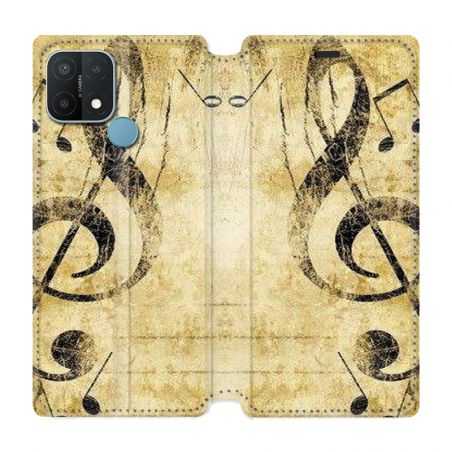 Housse Cuir Portefeuille Pour Oppo A15 Musique Clé Sol Vintage