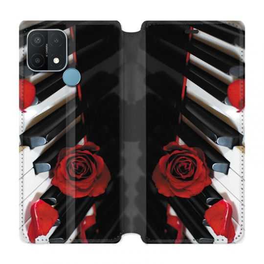 Housse Cuir Portefeuille Pour Oppo A15 Musique Rose Piano