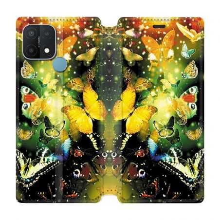 Housse Cuir Portefeuille Pour Oppo A15 Papillon Jaune