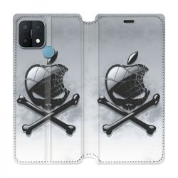 Housse Cuir Portefeuille Pour Oppo A15 Pomme Tete Mort