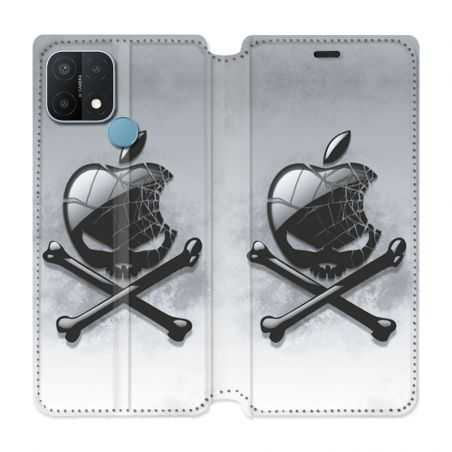 Housse Cuir Portefeuille Pour Oppo A15 Pomme Tete Mort