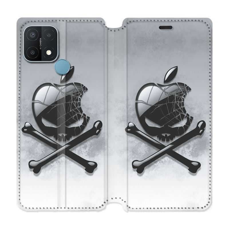 Housse Cuir Portefeuille Pour Oppo A15 Pomme Tete Mort