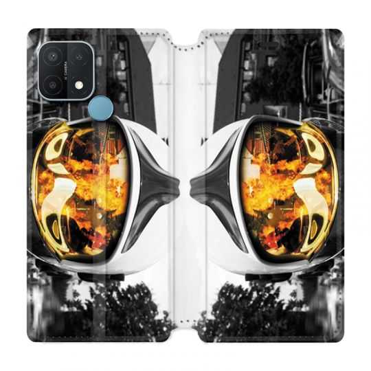 Housse Cuir Portefeuille Pour Oppo A15 Pompier Casque Feu