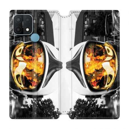 Housse Cuir Portefeuille Pour Oppo A15 Pompier Casque Feu
