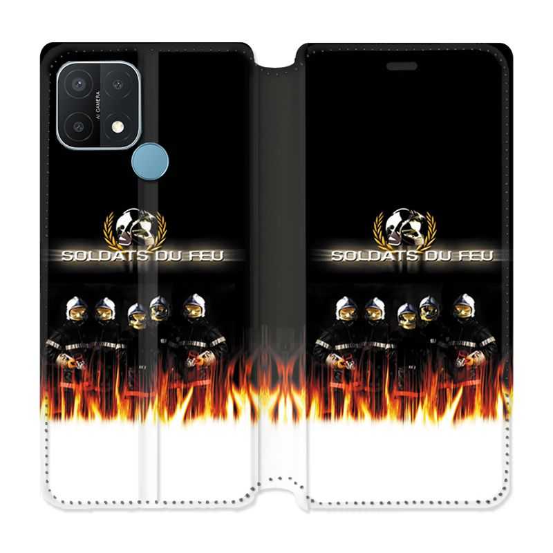 Housse Cuir Portefeuille Pour Oppo A15 Pompier Soldat