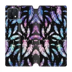 Housse Cuir Portefeuille Pour Oppo A15 Psychedelic Plume