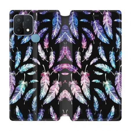 Housse Cuir Portefeuille Pour Oppo A15 Psychedelic Plume