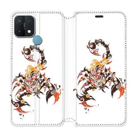 Housse Cuir Portefeuille Pour Oppo A15 Scorpion Blanc