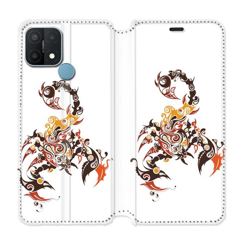 Housse Cuir Portefeuille Pour Oppo A15 Scorpion Blanc