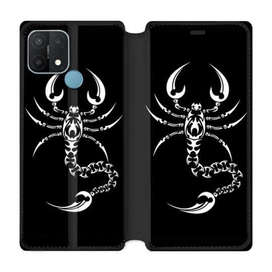 Housse Cuir Portefeuille Pour Oppo A15 Scorpion Noir