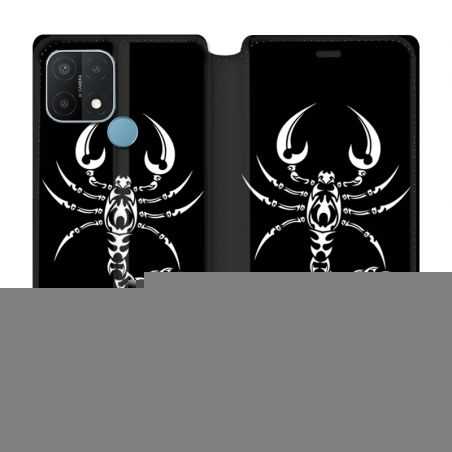 Housse Cuir Portefeuille Pour Oppo A15 Scorpion Noir