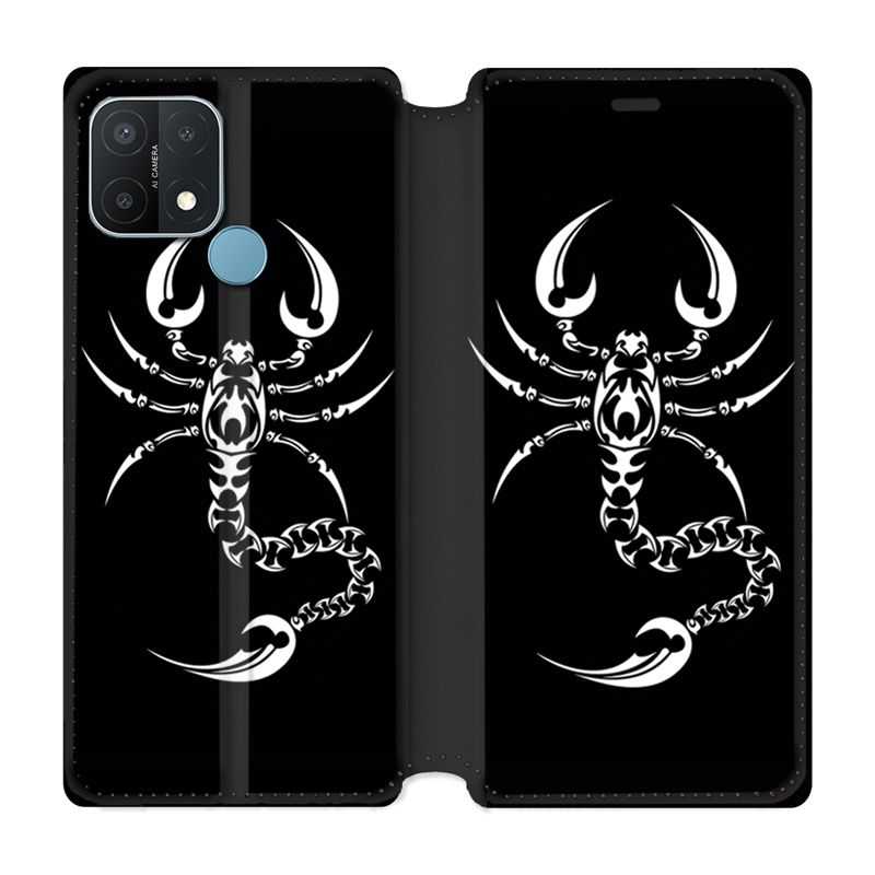 Housse Cuir Portefeuille Pour Oppo A15 Scorpion Noir