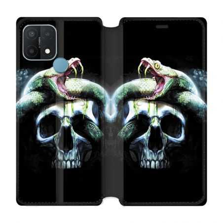 Housse Cuir Portefeuille Pour Oppo A15 serpent Crane