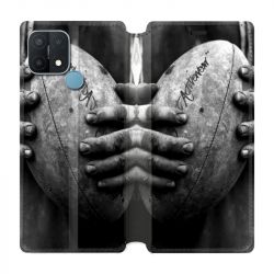 Housse Cuir Portefeuille Pour Oppo A15 Rugby Ballon Vintage