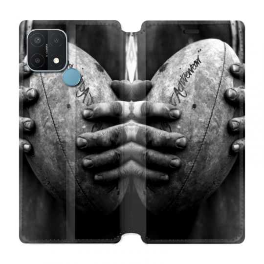 Housse Cuir Portefeuille Pour Oppo A15 Rugby Ballon Vintage