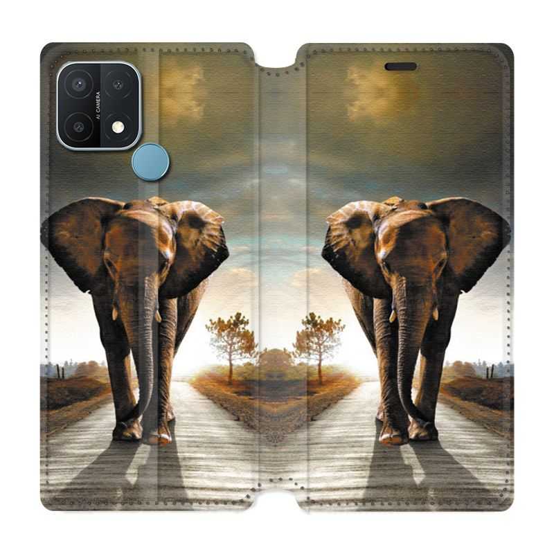 Housse Cuir Portefeuille Pour Oppo A15 Savane Elephant Route