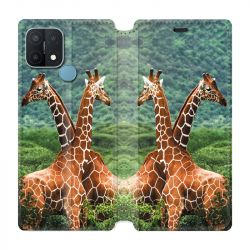 Housse Cuir Portefeuille Pour Oppo A15 Savane Girafe Duo