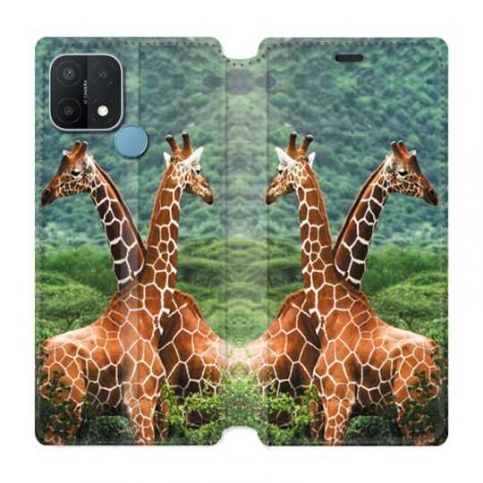 Housse Cuir Portefeuille Pour Oppo A15 Savane Girafe Duo