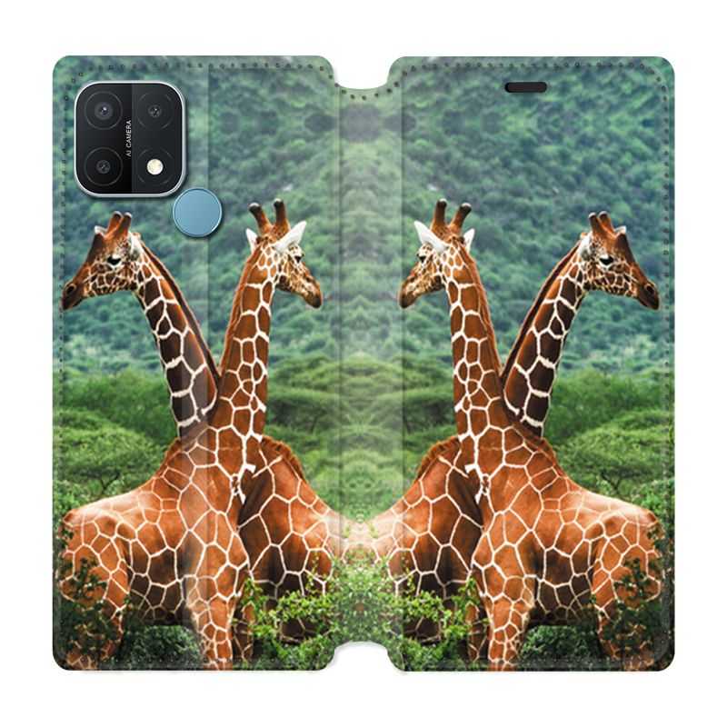 Housse Cuir Portefeuille Pour Oppo A15 Savane Girafe Duo