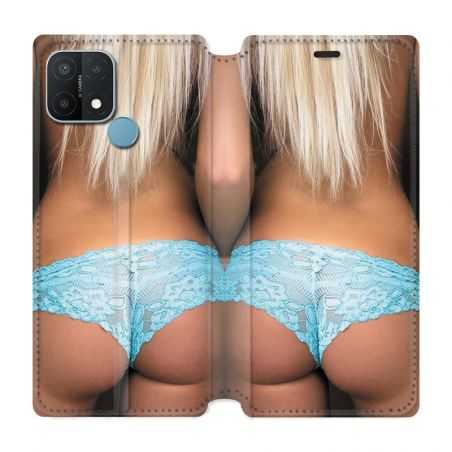 Housse Cuir Portefeuille Pour Oppo A15 Sexy Tanga Bleu