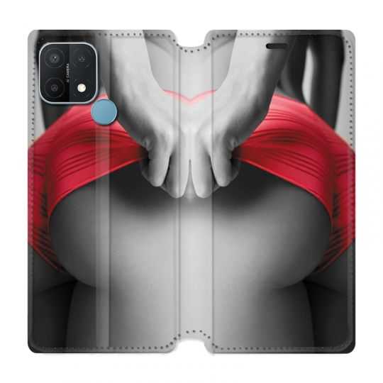 Housse Cuir Portefeuille Pour Oppo A15 Sexy Tanga Rouge