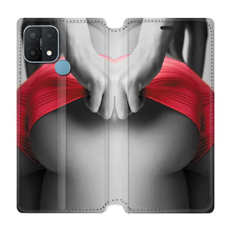 Housse Cuir Portefeuille Pour Oppo A15 Sexy Tanga Rouge