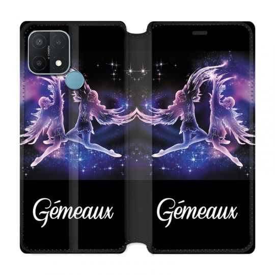 Housse Cuir Portefeuille Pour Oppo A15 Signe Zodiaque 2 Gémeaux