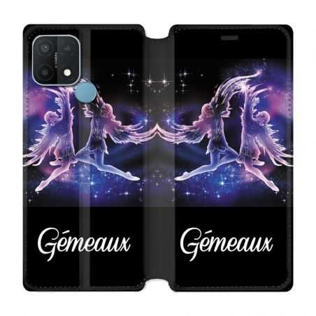 Housse Cuir Portefeuille Pour Oppo A15 Signe Zodiaque 2 Gémeaux