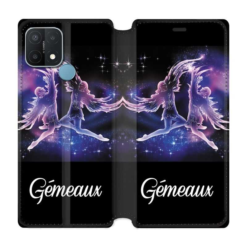 Housse Cuir Portefeuille Pour Oppo A15 Signe Zodiaque 2 Gémeaux