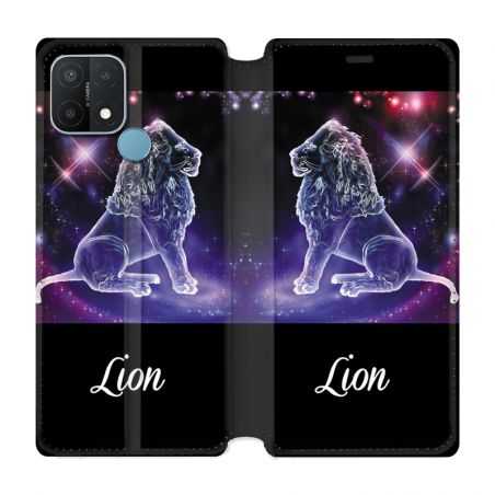 Housse Cuir Portefeuille Pour Oppo A15 Signe Zodiaque 2 Lion