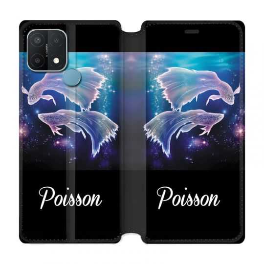 Housse Cuir Portefeuille Pour Oppo A15 Signe Zodiaque 2 Poisson