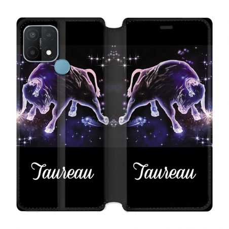 Housse Cuir Portefeuille Pour Oppo A15 Signe Zodiaque 2 Taureau