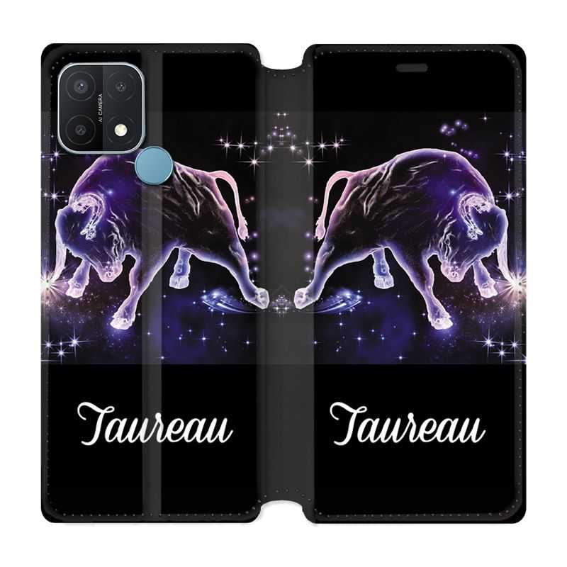 Housse Cuir Portefeuille Pour Oppo A15 Signe Zodiaque 2 Taureau