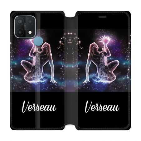 Housse Cuir Portefeuille Pour Oppo A15 Signe Zodiaque 2 Verseau