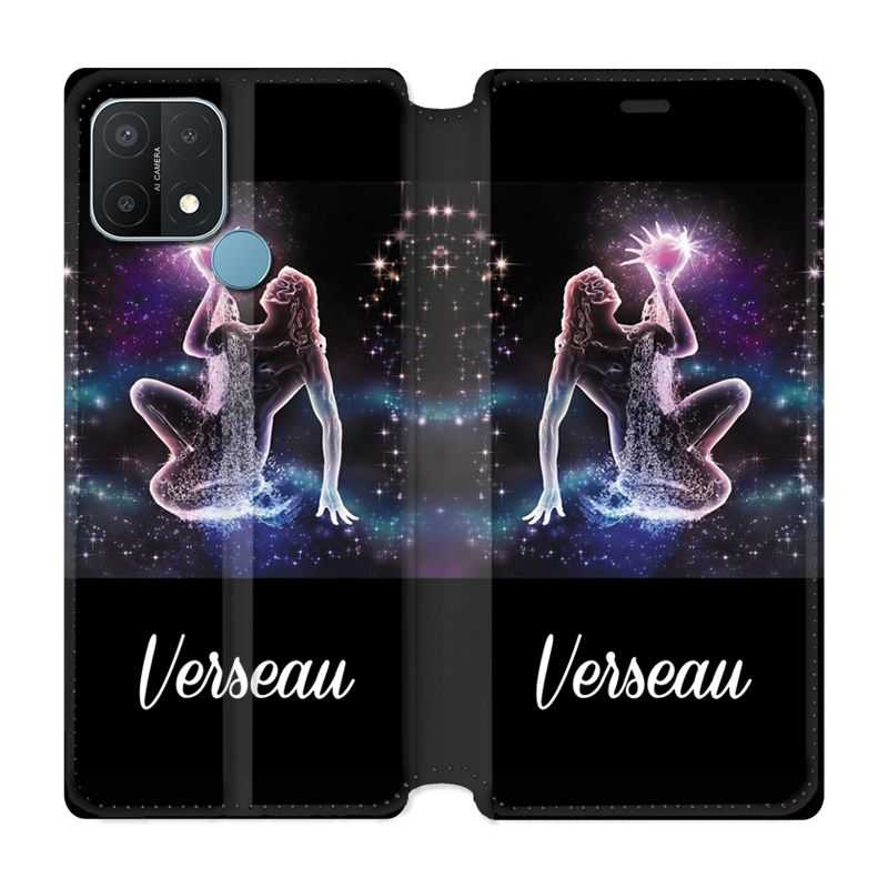 Housse Cuir Portefeuille Pour Oppo A15 Signe Zodiaque 2 Verseau