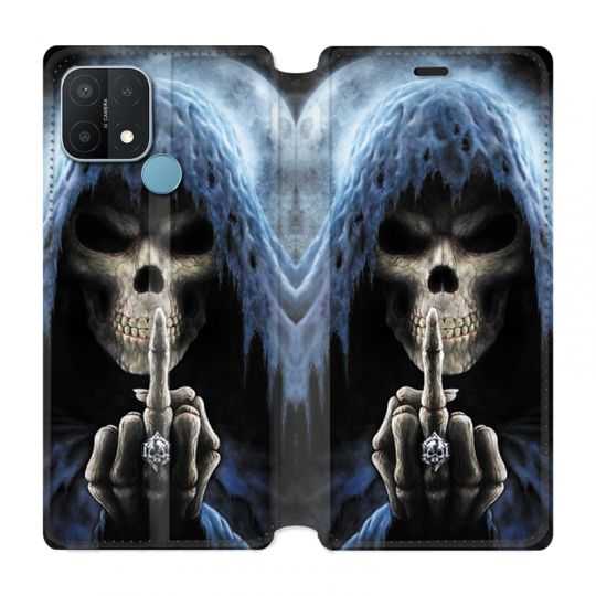 Housse Cuir Portefeuille Pour Oppo A15 Tete de Mort Doigt