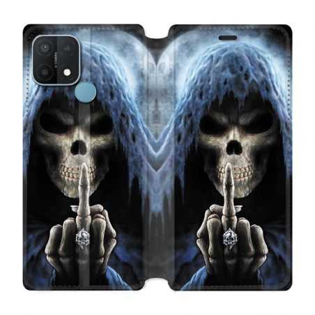 Housse Cuir Portefeuille Pour Oppo A15 Tete de Mort Doigt