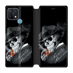 Housse Cuir Portefeuille Pour Oppo A15 Tete de Mort family business