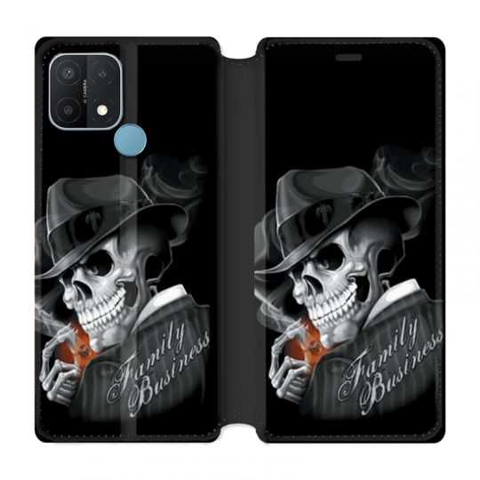 Housse Cuir Portefeuille Pour Oppo A15 Tete de Mort family business