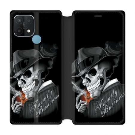 Housse Cuir Portefeuille Pour Oppo A15 Tete de Mort family business