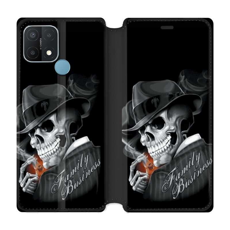 Housse Cuir Portefeuille Pour Oppo A15 Tete de Mort family business