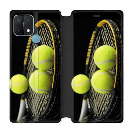 Housse Cuir Portefeuille Pour Oppo A15 Tennis Balls
