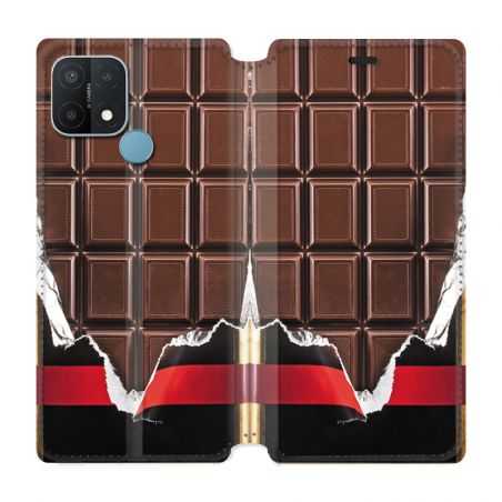 Housse Cuir Portefeuille Pour Oppo A15 Trompe Oeil Chocolat