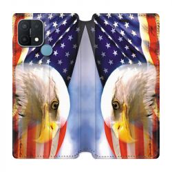 Housse Cuir Portefeuille Pour Oppo A15 Amerique USA Aigle